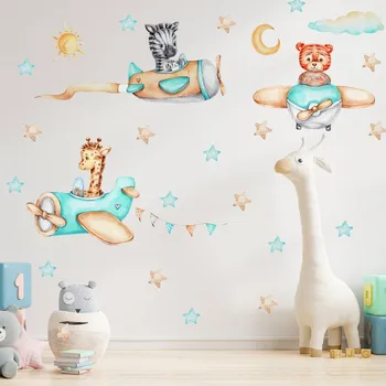 Samolepící dekorace Samolepka na zeď "Letadla se zvířátky" 90x90cm