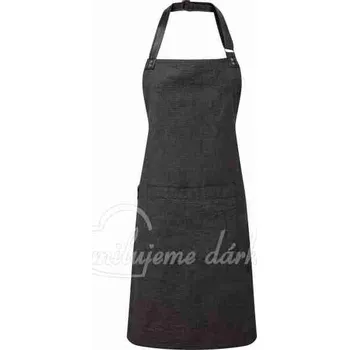 Kuchyňská zástěra Dlouhá klasická zástěra s laclem, kapsy, koženkový nastavitelný popruh, černá
