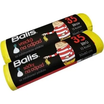 Pytle na odpadky Pytel na odpad Balis 35 l, 11 mic, zatahovací, žlutý, 15 ks