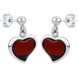 Stříbrné jantarové náušnice srdce s puzetou