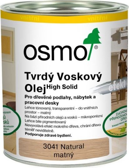 OSMO 3041 Tvrdý voskový olej Efekt Natural mat 0,75 l - 3041 Natural