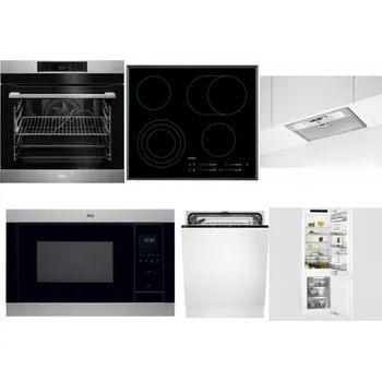 Set domácích spotřebičů AEG BPK742380M + AEG Mastery DirectTouch HK654070FB + AEG DGB3523S + AEG Mastery MSB2547D-M + AEG FSK73607Z + AEG Mastery FlexiShelf SCE818D3LC