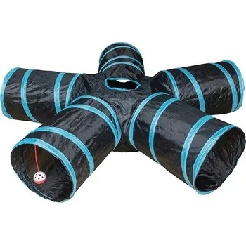 Hračka pro kočku Duvo+ Hrací tunel pro kočky s míčem a zvonkem ve tvaru hvězdy 100 x 25 cm modrý/černý