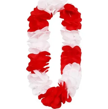 Karnevalový doplněk Hawai věnec, velké květy, bílo-červené