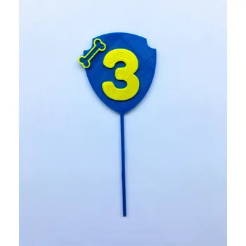 Dortová svíčka Zápich - Tlapková patrola - obrys erbu s kostičkou a číslovkou