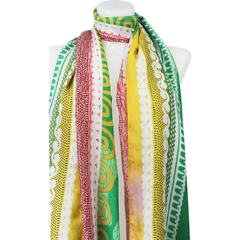 Šátek Dámský dlouhý obdélníkový šátek 2083-292, potisk s ornamenty - zelené barvy 7200526-4