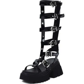 Dámské sandále Dámské vysoké gladiátorky na masivní podrážce GoodDayGirl Fashion Velikost: 42, Barva (Varianta): Lakovaná kůže