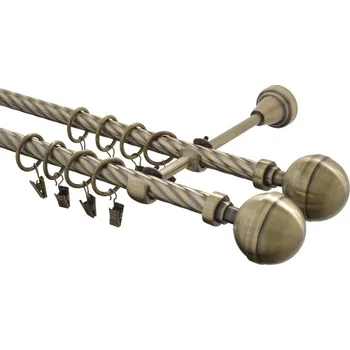 Garnýž kovová 140 cm kroucená dvouřadá - dvojitá 16 Kalisto double mosaz