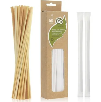 Papírový ubrousek GoDan Přírodní brčka - slámky ze slámy jednotlivě balená 50ks