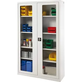 Univerzální ocelová skříň s prosklenými dveřmi, v x š x h: 1950x1200x400 mm, 4 police, barva šedá RAL7035