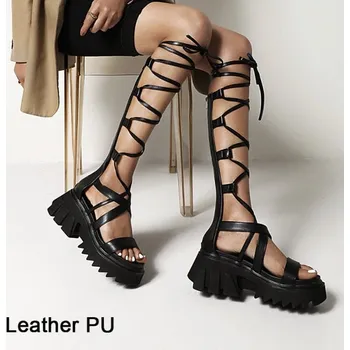 Dámské sandále Masivní sandály s vazaním GoodDayGirl Fashion Velikost: 40, Barva (Varianta): Kožená PU