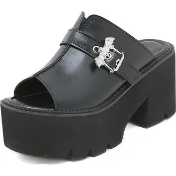 Dámské sandále Letní mule ve stylu punk Barva: Černá, Velikost: 42