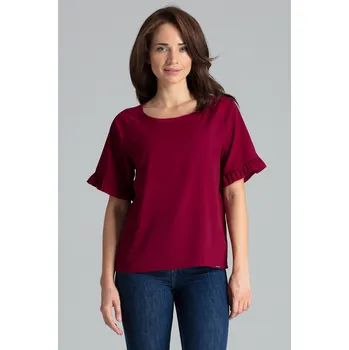 Jednoduchá halenka s krátkými raglánovými rukávy L052 Velikost: L, Barva (Varianta): Bordová