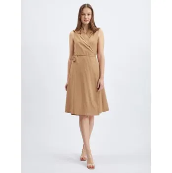 Dámské oblečení Světle hnědé dámské zavinovací šaty