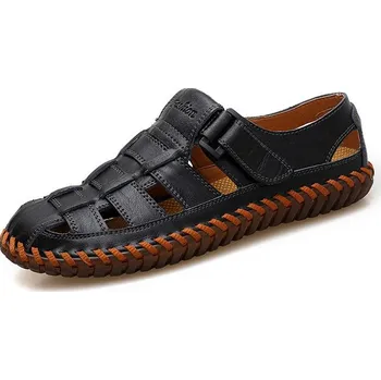 Dámské sandále Kožené pánské boty letní s páskem Barva: Černá, Velikost: 47