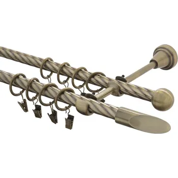 Garnýž kovová 190 cm kroucená dvouřadá - dvojitá 16 Piza mosaz