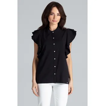 Dámská móda Halenka na knoflíky s volánkovými rukávy K482 Barva: Černá, Velikost: M