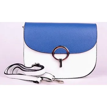 Kabelka Malá bílo-tmavěmodrá pevná kožená crossbody kabelka Vera Pelle 25