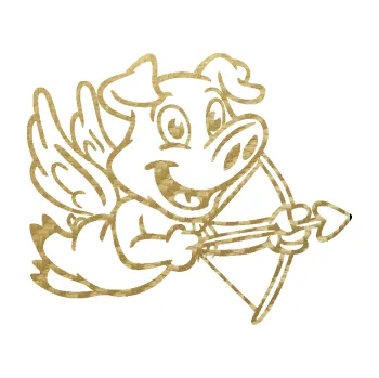 Samolepicí dekorace na vozidlo Prase 005 pravá s křídly a lukem (59 - 3D karbon zlatý) SAMOLEPKA NA AUTO, NÁLEPKA, FÓLIE, POLEP, TUNING, VLASTNÍ TEXT, TISK, AUTOSAMOLEPKY.cz, POLEPY, OBRÁZEK, LOGO, 3D STICKERS