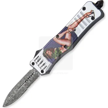 kapesní nůž Zavírací nůž Cobra OTF Pinup Girl Design - Damascus serrated
