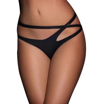 Dámské erotické kalhotky Queen Lingerie Crossed Double Strap Panties Black Velikost S/M
