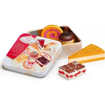 Dřevěná hračka Erzi - Německo Zákusky v plechové dóze