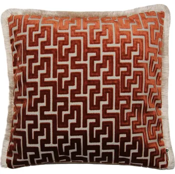 Povlak na dekorativní polštářek BOHOLOGY Skořicově hnědý sametový povlak na polštář Labyrinth 50 x 50 cm s třásněmi