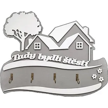 Věšák Věšák na klíče "Tady bydlí štěstí" šedý