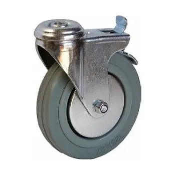 ADOBY Otočné pojezdové kolo s brzdou d125/80kg, šedý kaučuk,kluzné ložisko,s dírou pro čep