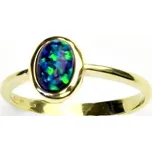 Zlatý prsten, žluté i bílé zlato, syntetický zelený opál - T 1354 (opál 7x5 mm)