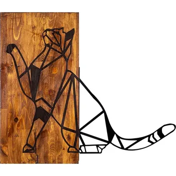 Nástěnná dřevěná dekorace CAT hnědá/černá