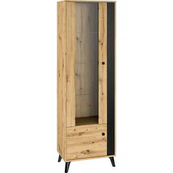 Knihovna Vitrína dub artisan/MDF černý lesk/černý mat ELIZABETH 02