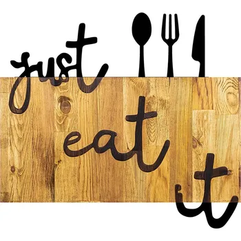 Nástěnná dřevěná dekorace EAT hnědá/černá