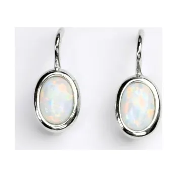 Náušnice Stříbrné náušnice, bílý syntetický opál, náušnice s opálem, NK 1354