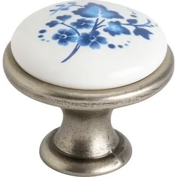 Nábytkové kování Gamet SIMON nikl patina/porcelán bílý s modrými lístky 29 mm