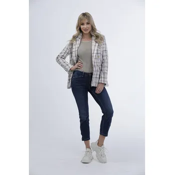 Dámské sako Dvouřadové kárované sako v barvě ecru (AG3-1980) odstíny bílé S (36)