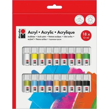 Vodová barva Marabu Akrylová barva sada 18 x 36 ml