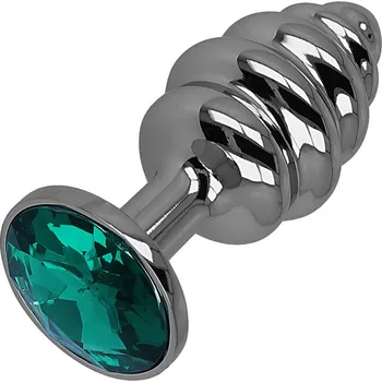 Anální šperk LOLO tvarovaný anální kolík se zeleným krystalem - 3 cm