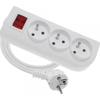 elektrický kabel ELGOTECH Přívod prodlužovací 3m, 3 zásuvky, s vypínačem, bílá 20500265