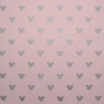 Látka bavlna premium stříbrné myšky na světle růžové