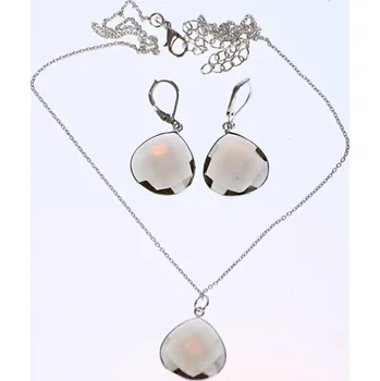 Souprava šperků Set náhrdelník a náušnice světle hnědý slza Stříbrný řetízek