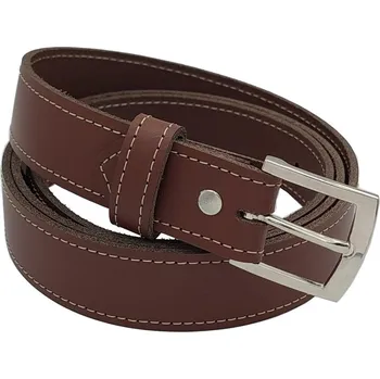 Opasek opaskujse Kožený opasek basic, kůže hnědá, prošití béžové, spona lesklá, pochromovaná Délka opasku: 70 cm