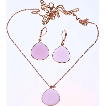 Souprava šperků Set náhrdelník a náušnice růžový slza Růžově zlatý řetízek