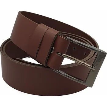 Opasek opaskujse Kožený opasek, hnědá kůže, spona leštěná hranatá, kovová Délka opasku: 60 cm