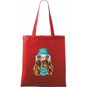 Nákupní taška Jezevčík lyžař - Taška bavlněná - 42 x 38 cm ( Červená )