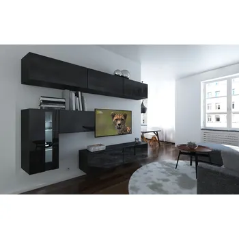 Obývací stěna Ral Obývací stěna ELA 5, 265 cm - Černý lesk