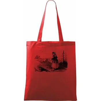 Nákupní taška Kreslená dívka na rybách - Taška bavlněná - 42 x 38 cm ( Červená )