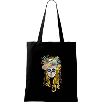 Nákupní taška Mexická maska - žena (Pecka design) - Taška bavlněná - 42 x 38 cm ( Černá )