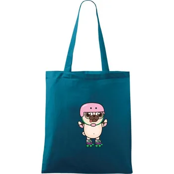 Mops a kolečkové brusle - Taška bavlněná - 42 x 38 cm ( Petrolejová )