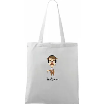 Nákupní taška Walk man - Taška bavlněná - 42 x 38 cm ( Bílá )